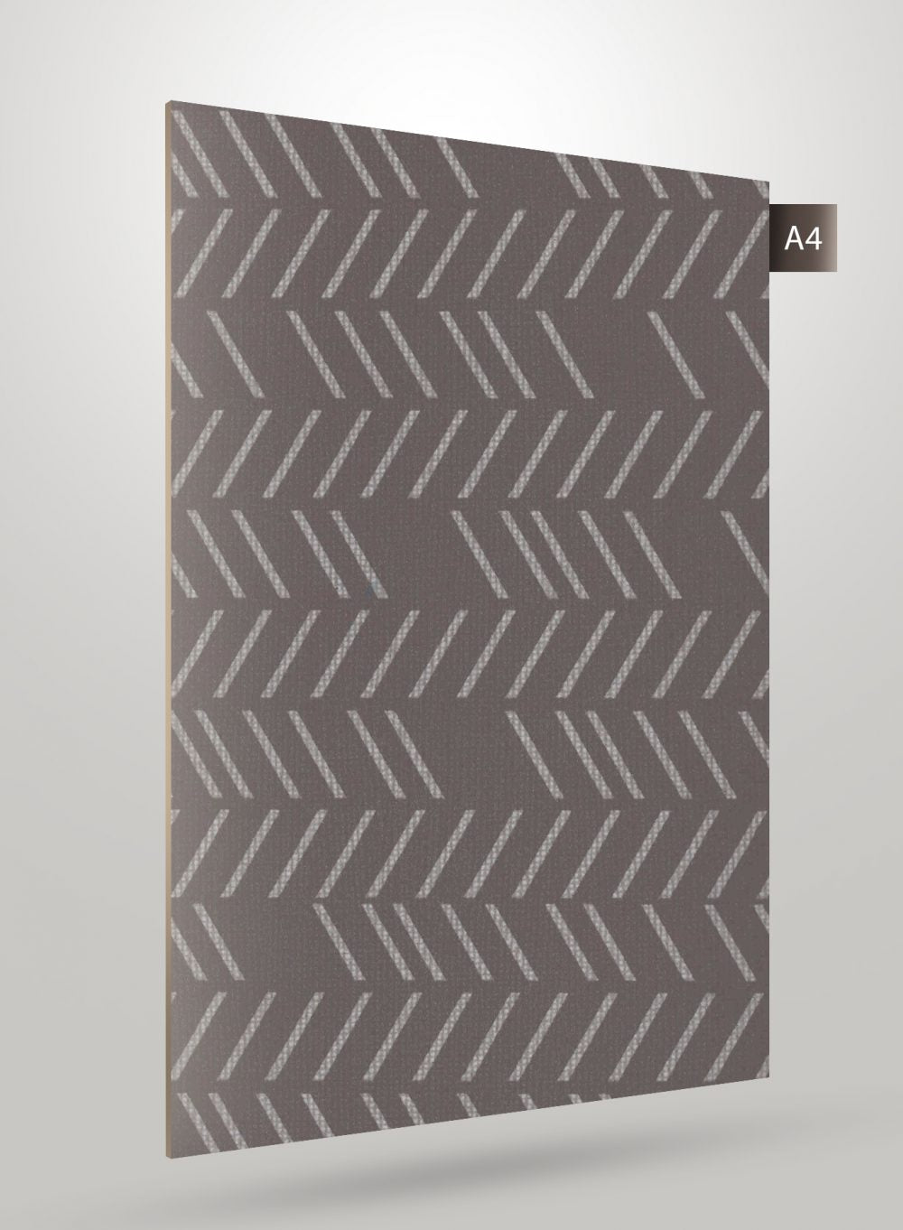 Grey decorative laminate with white diagonal pattern and matte finish, showing texture and subtle sheen on its surface.