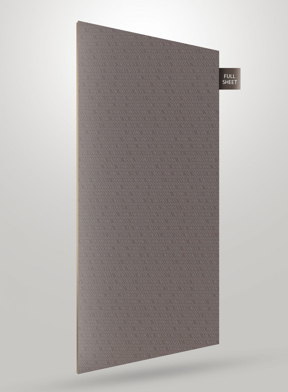 Matte grey laminate sheet with chevron pattern and subtle texture, shown as full sheet with visible edge detail