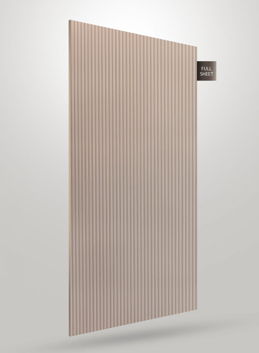 Beige fluted laminate sheet with matte finish and vertical ridges, shown as full sheet against a plain background.