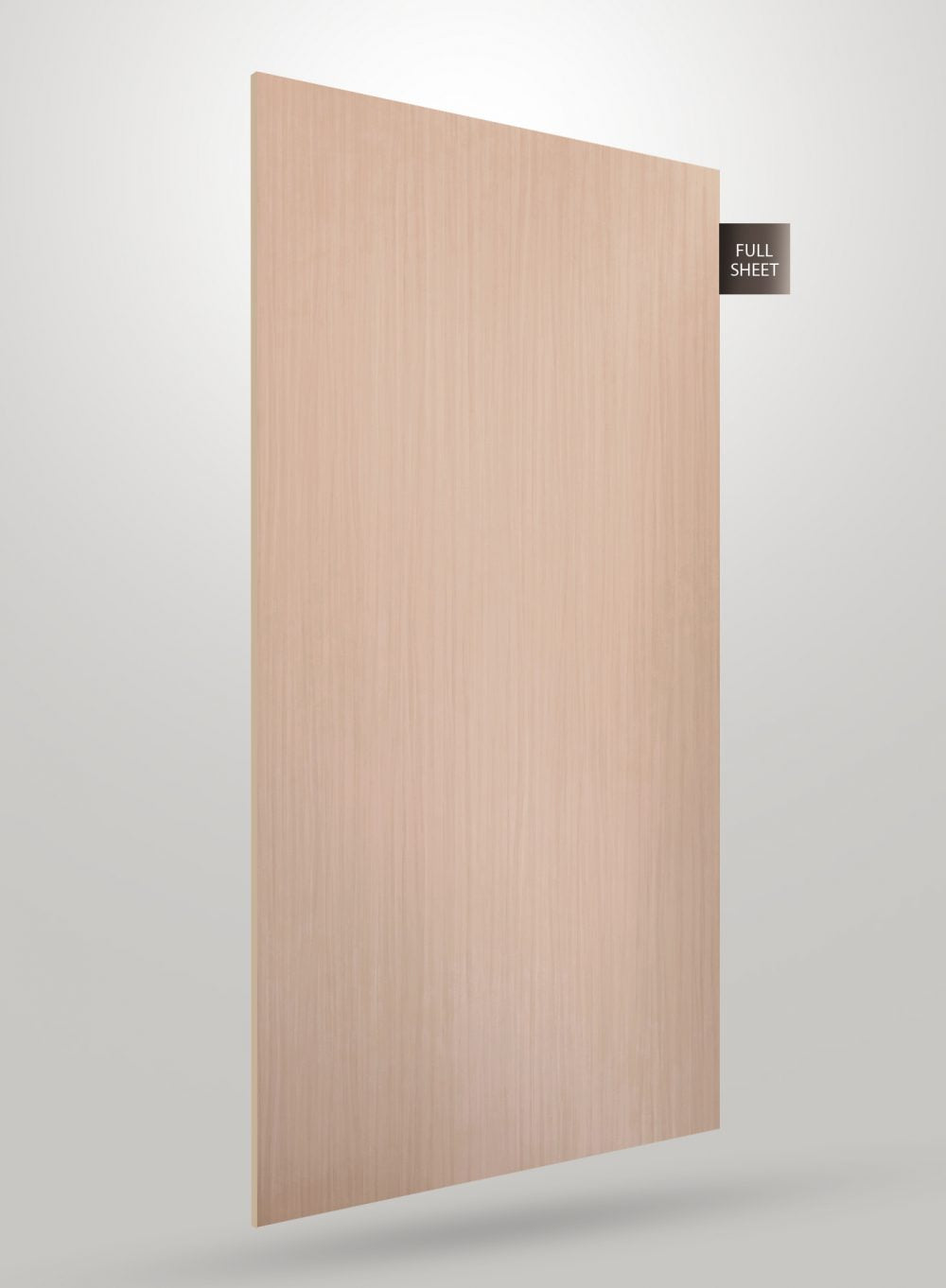 Beige wood grain decorative laminate sheet with matte finish and vertical wood pattern texture displayed as full sheet.