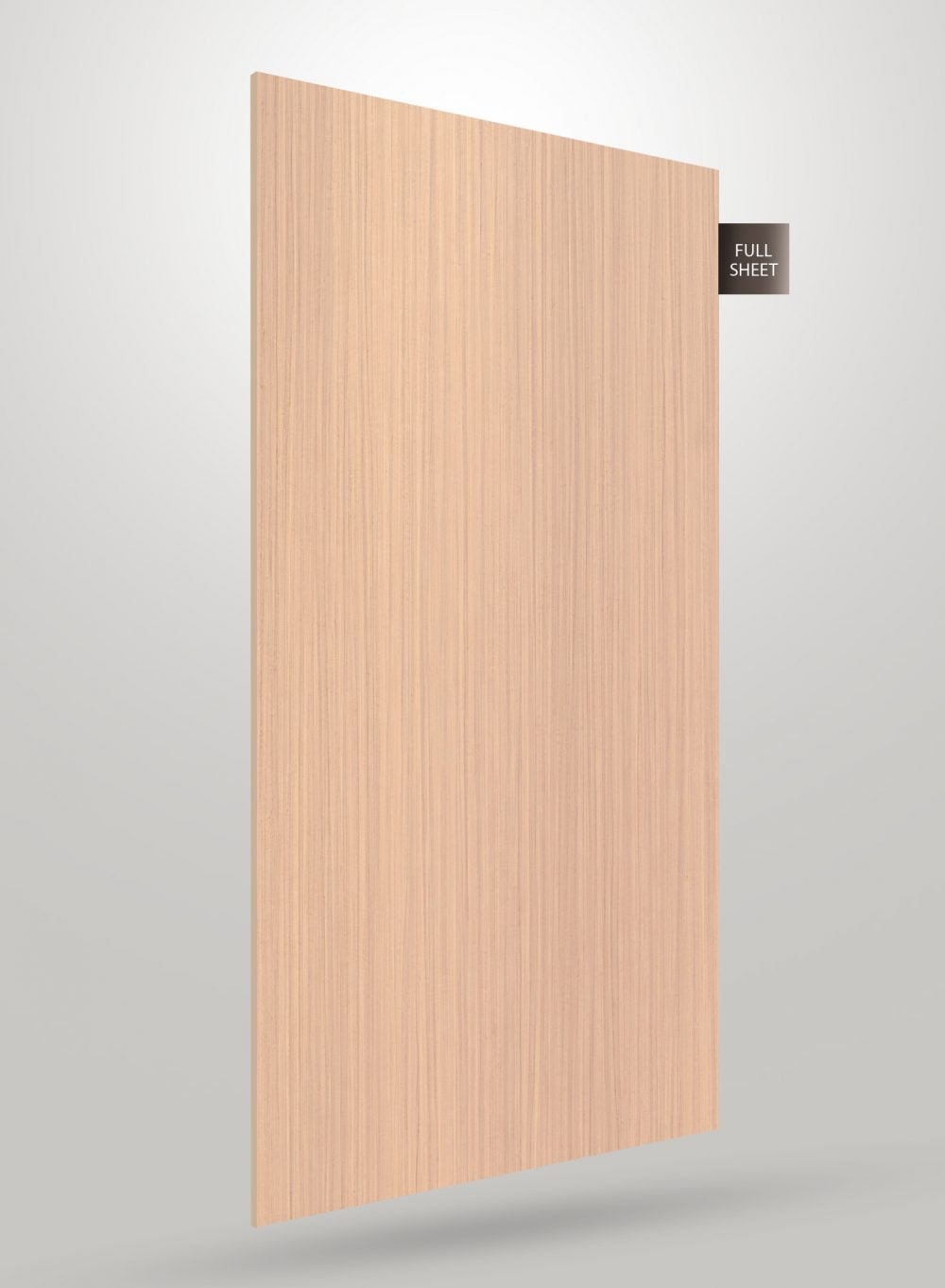 Beige wood grain decorative laminate sheet with matte finish and vertical wood pattern texture displayed as full sheet.