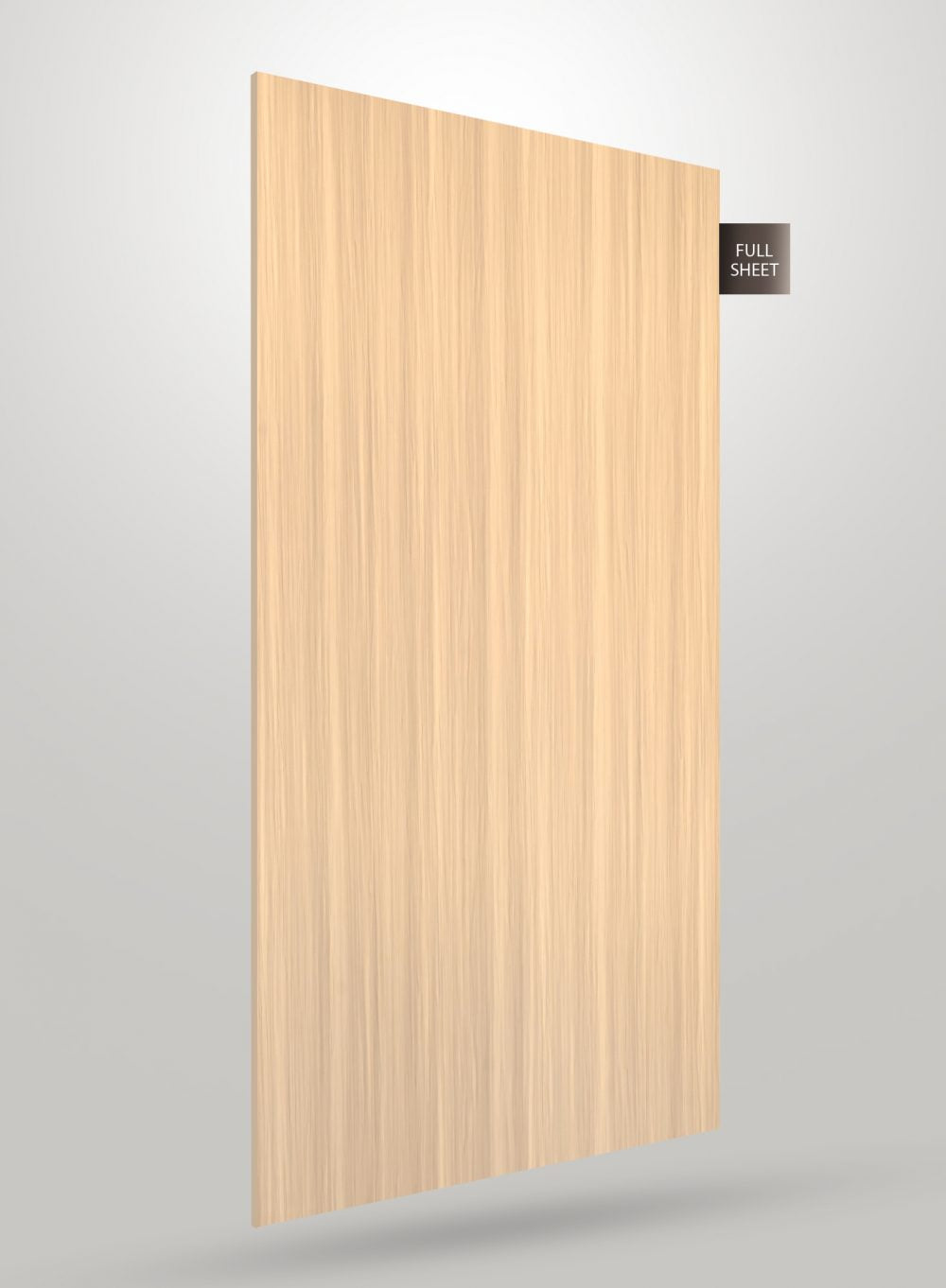 Beige wood grain decorative laminate with vertical wood pattern and matte finish shown as full sheet.