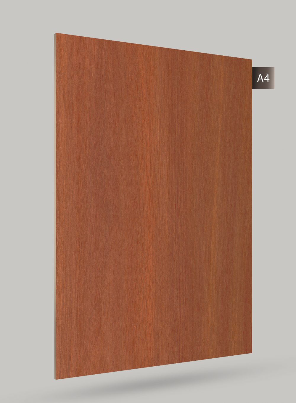 Brown wood grain decorative laminate with matte finish and vertical wood pattern texture.