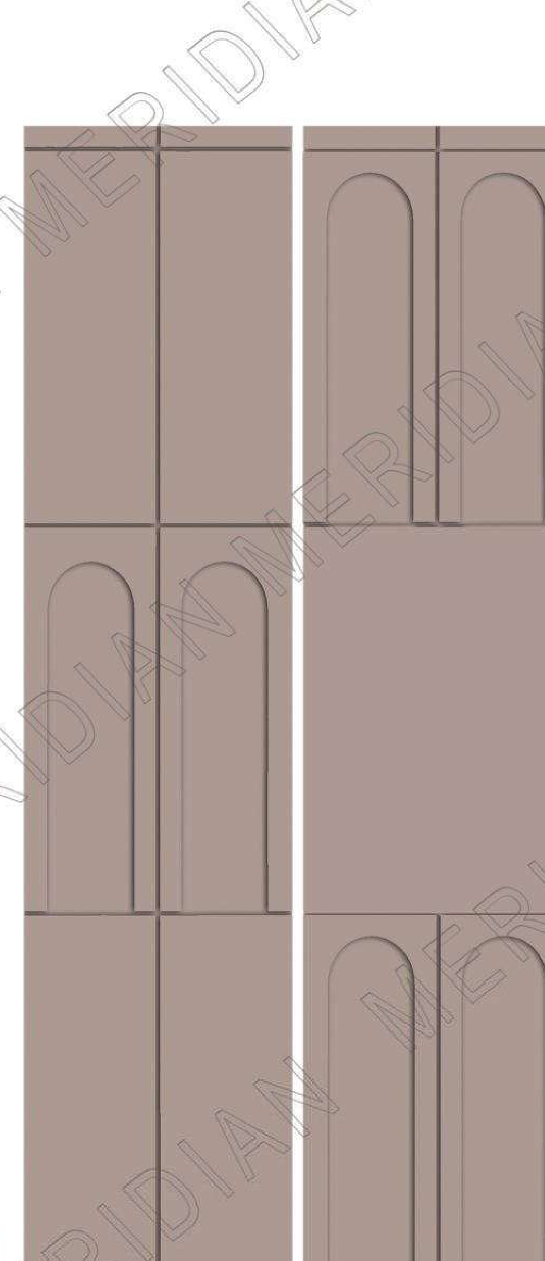 Meridian Spectre Wardrobe WP-216 in Mauve Taupe, stacked rectangular blocks relief panel