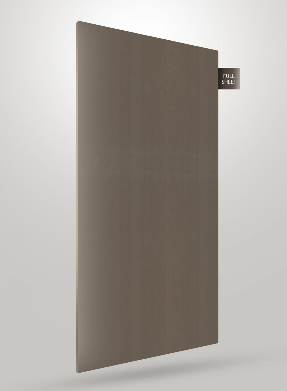 Brown matte decorative laminate sheet with smooth finish and subtle texture, labeled full sheet.