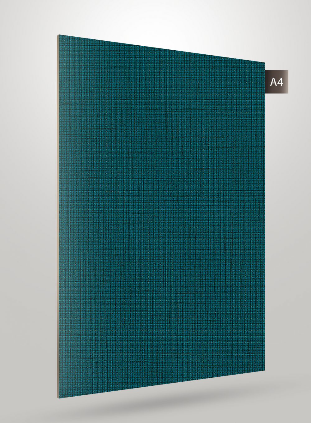 Teal blue matte laminate sheet with textured grid pattern and subtle sheen, decorative solid colour design.