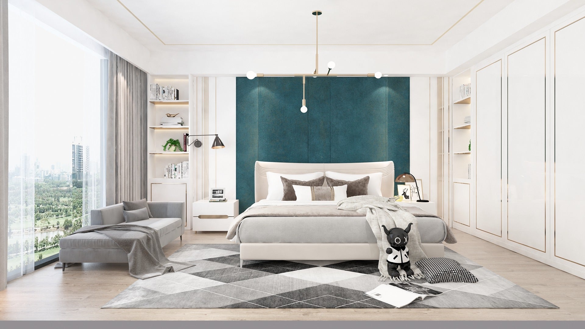 Matte grey laminate wall in modern bedroom with subtle texture and smooth finish, showcasing decorative solid colour