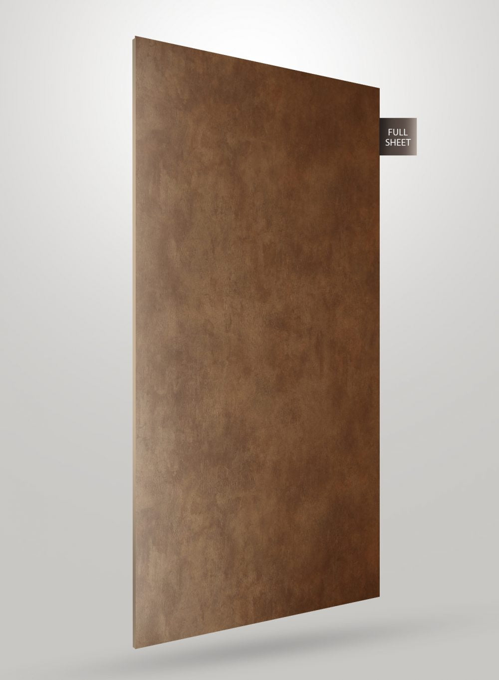 Brown matte laminate sheet with textured finish and subtle pattern, displayed as full sheet against a light gray background.