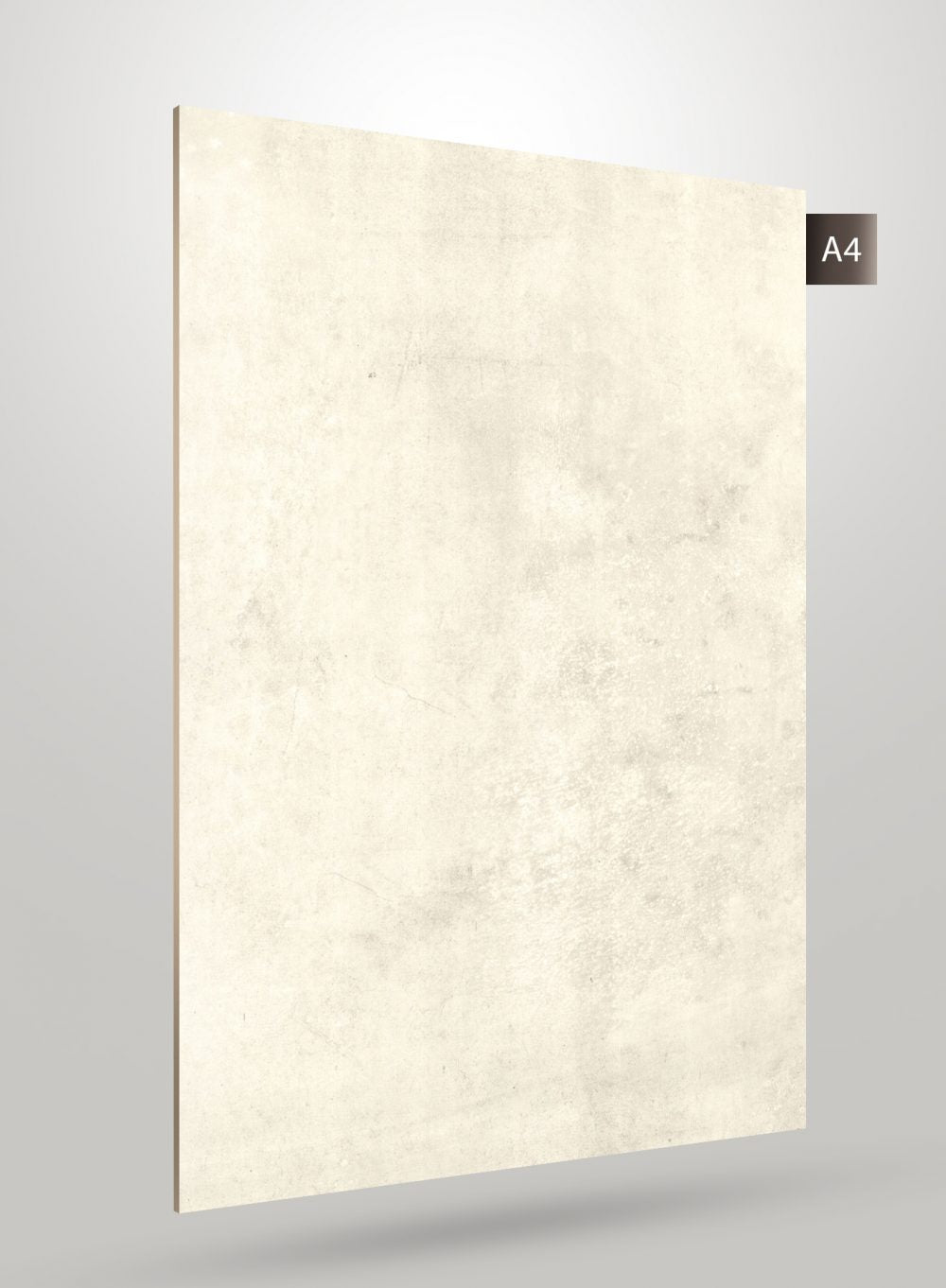 Matte finish decorative laminate with textured surface and subtle pattern, off-white color, showing thickness and edge detail