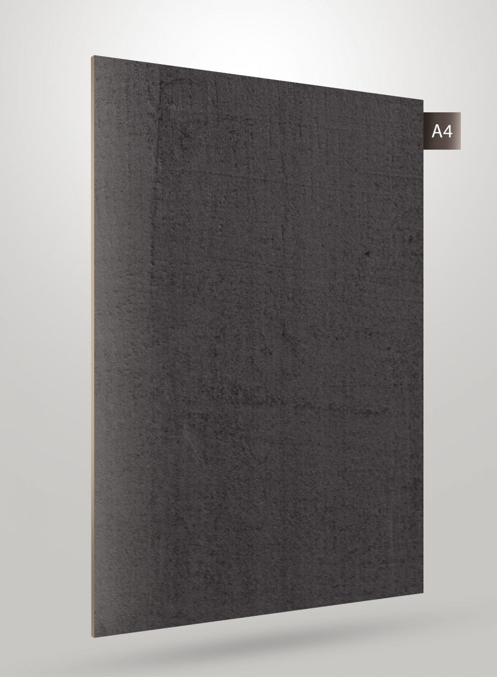 Black matte decorative laminate with textured finish and subtle grain visible on its surface.