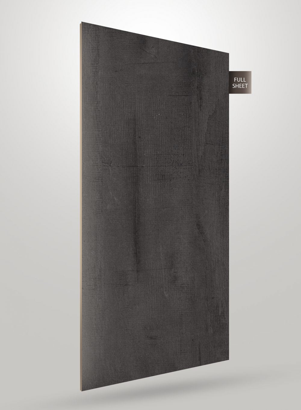 Black matte laminate sheet with subtle texture and faint grid pattern visible on its surface and edge.