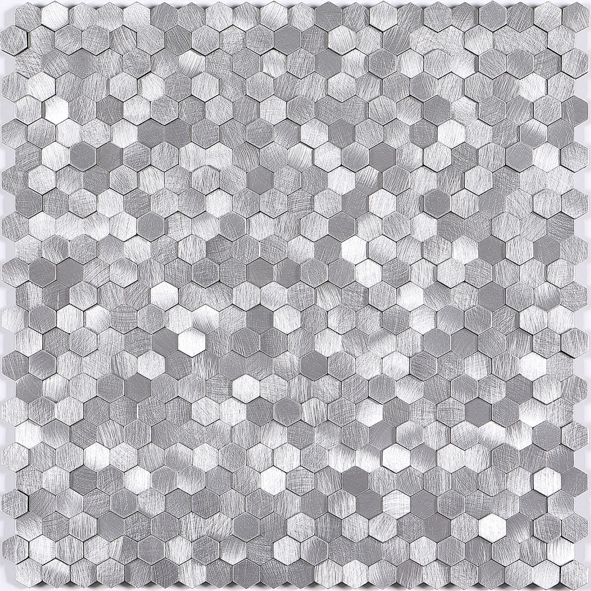Silver metallic louver panel with textured hexagonal pattern and brushed finish.