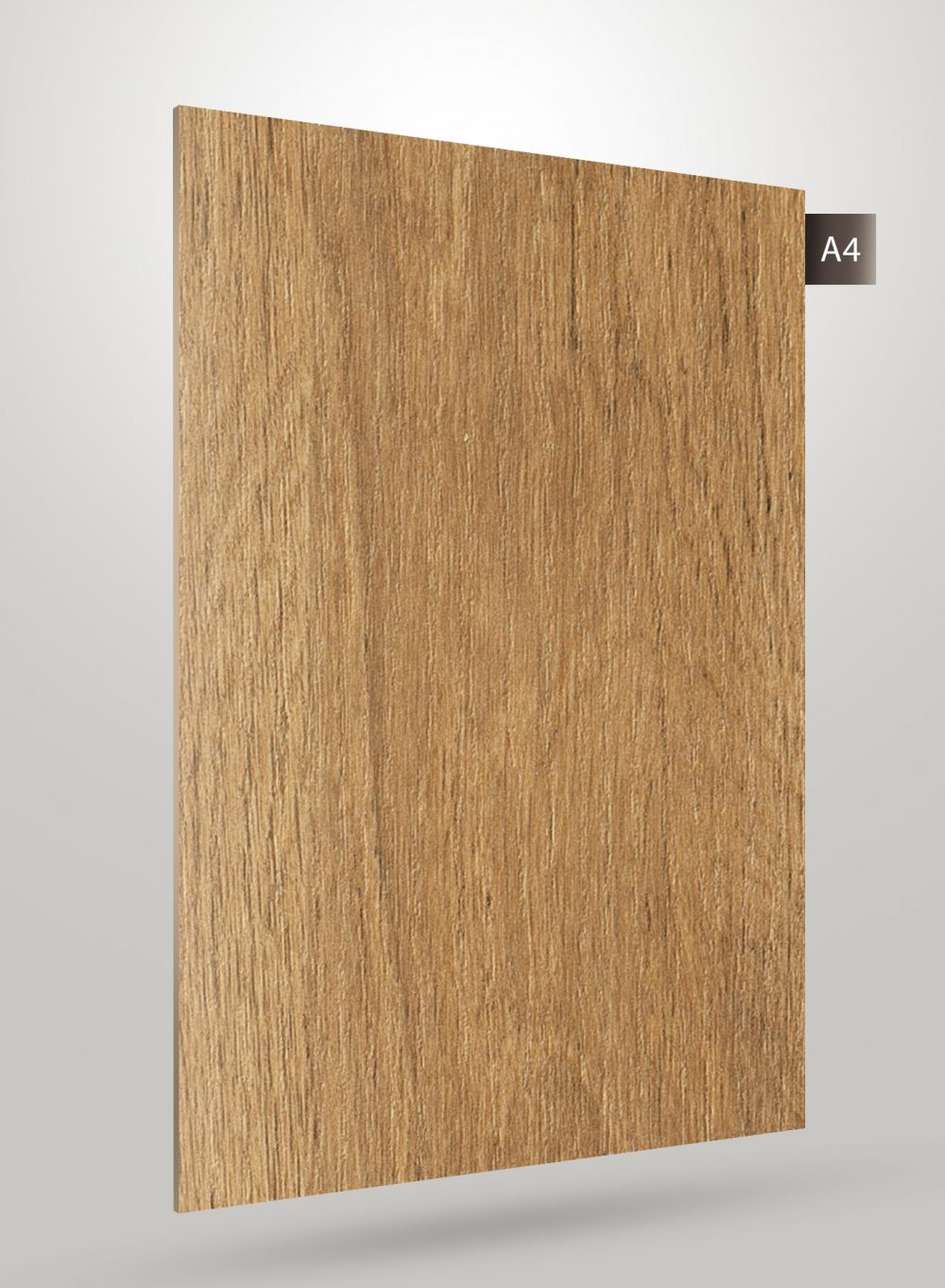 Brown wood grain laminate with matte finish and visible texture, showcasing a wood pattern on a rectangular sheet.