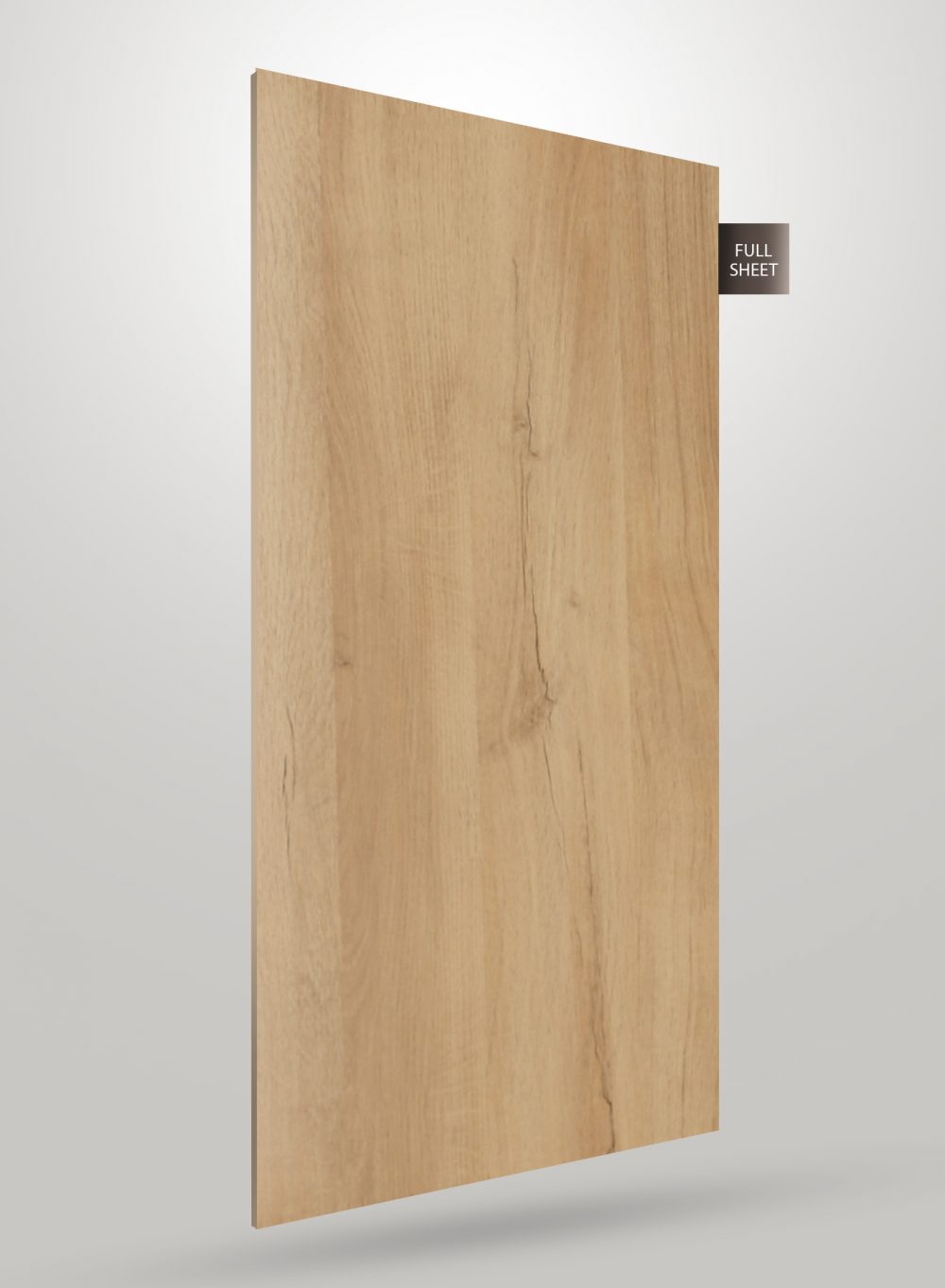 Brown wood grain decorative laminate sheet with matte finish and visible texture, displayed as full sheet.