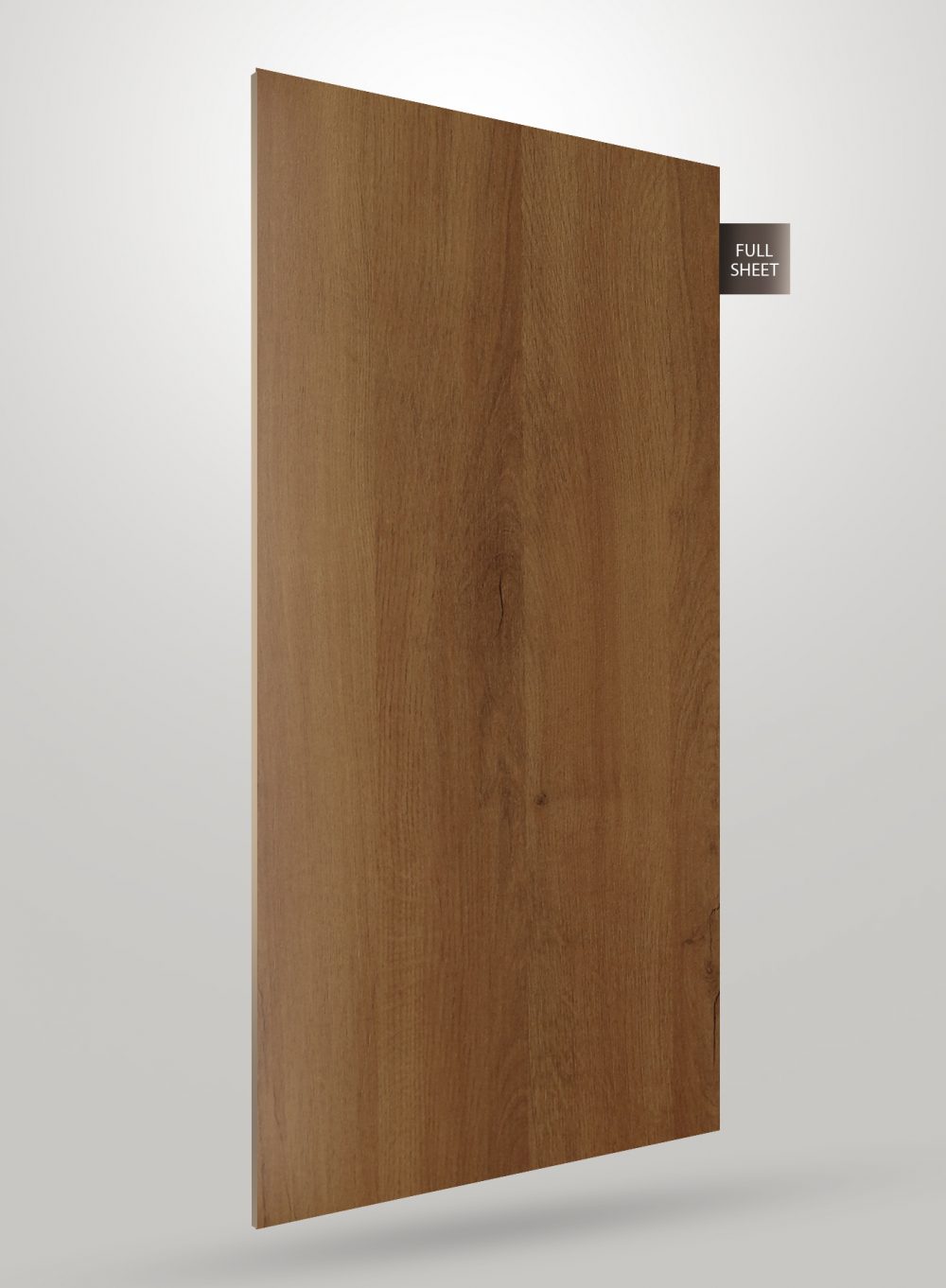 Brown wood grain decorative laminate sheet with matte finish and visible wood texture and grain pattern on full sheet