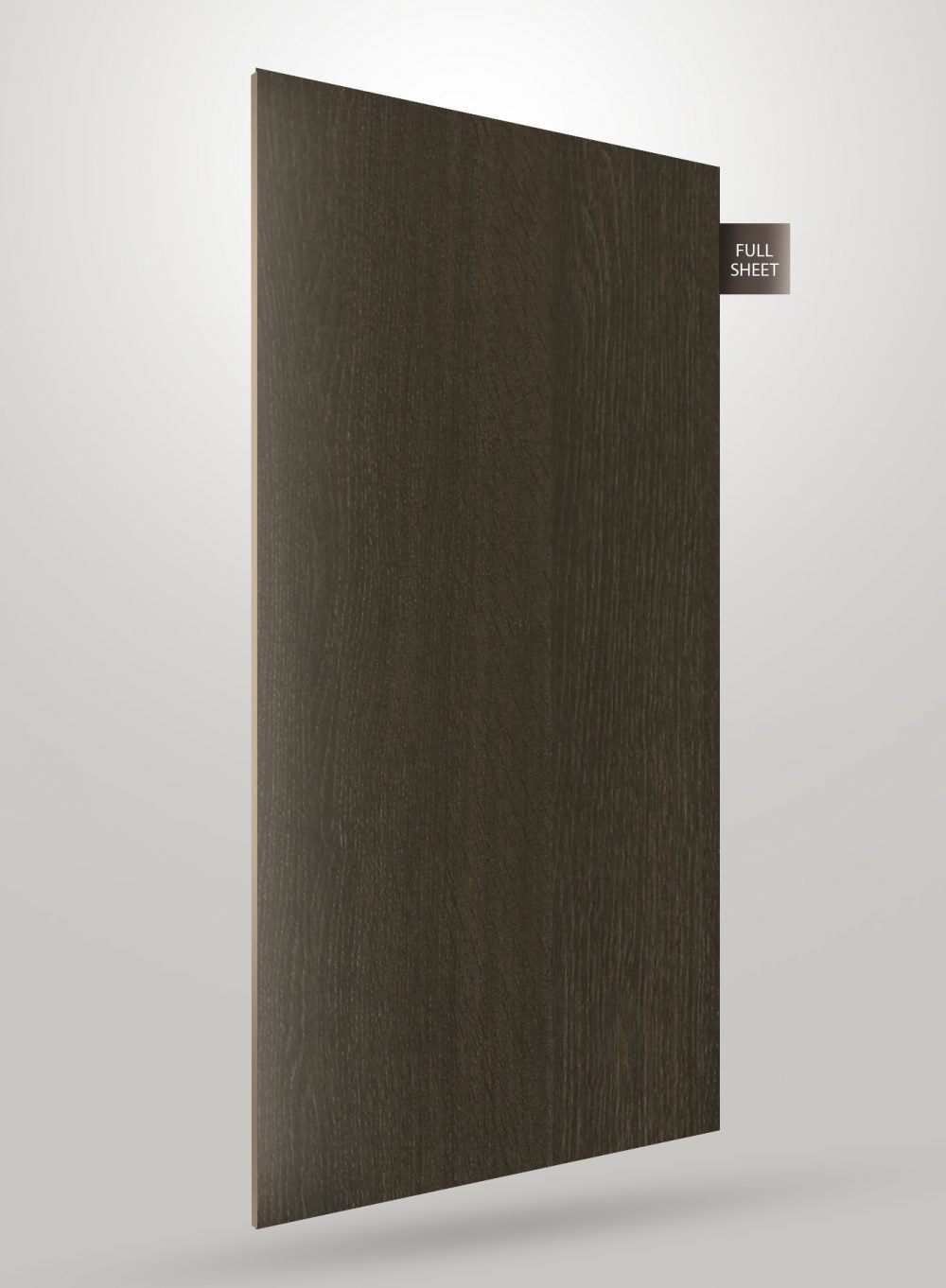 Brown wood grain decorative laminate sheet with matte finish and visible texture, shown as full sheet.