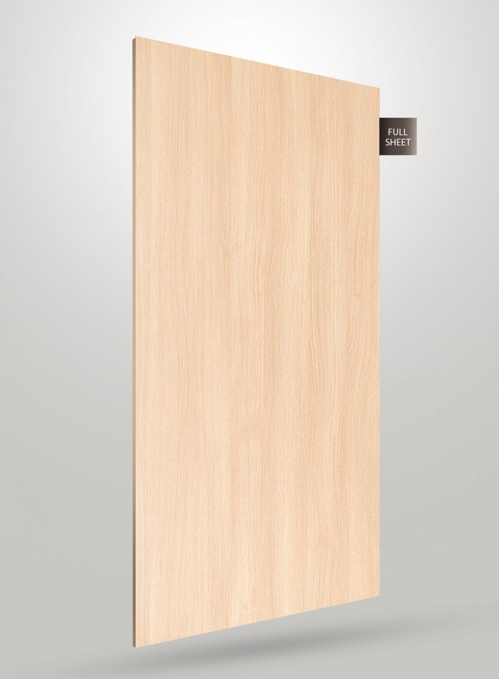 Light wood grain decorative laminate sheet with matte finish and visible wood texture, labeled full sheet.
