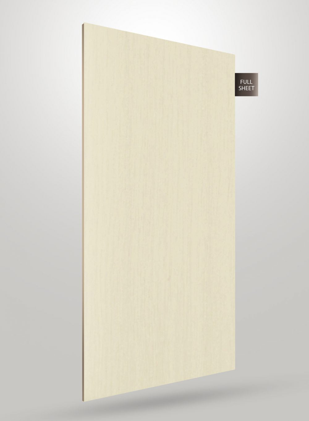 Beige wood grain decorative laminate sheet with matte finish and visible texture, labeled full sheet.