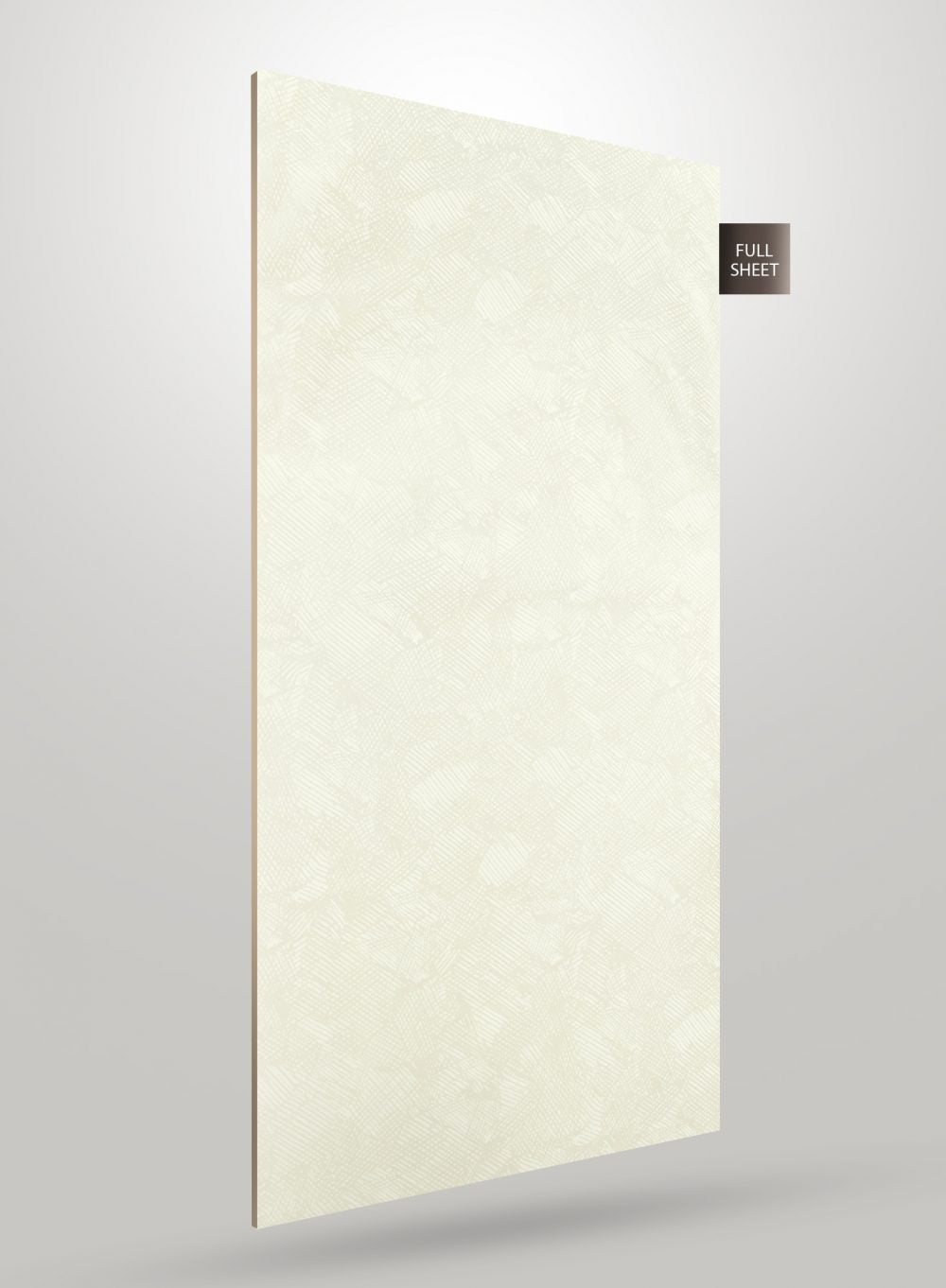 Multi-coloured patterned laminate sheet with matte finish and textured surface displayed as full sheet.