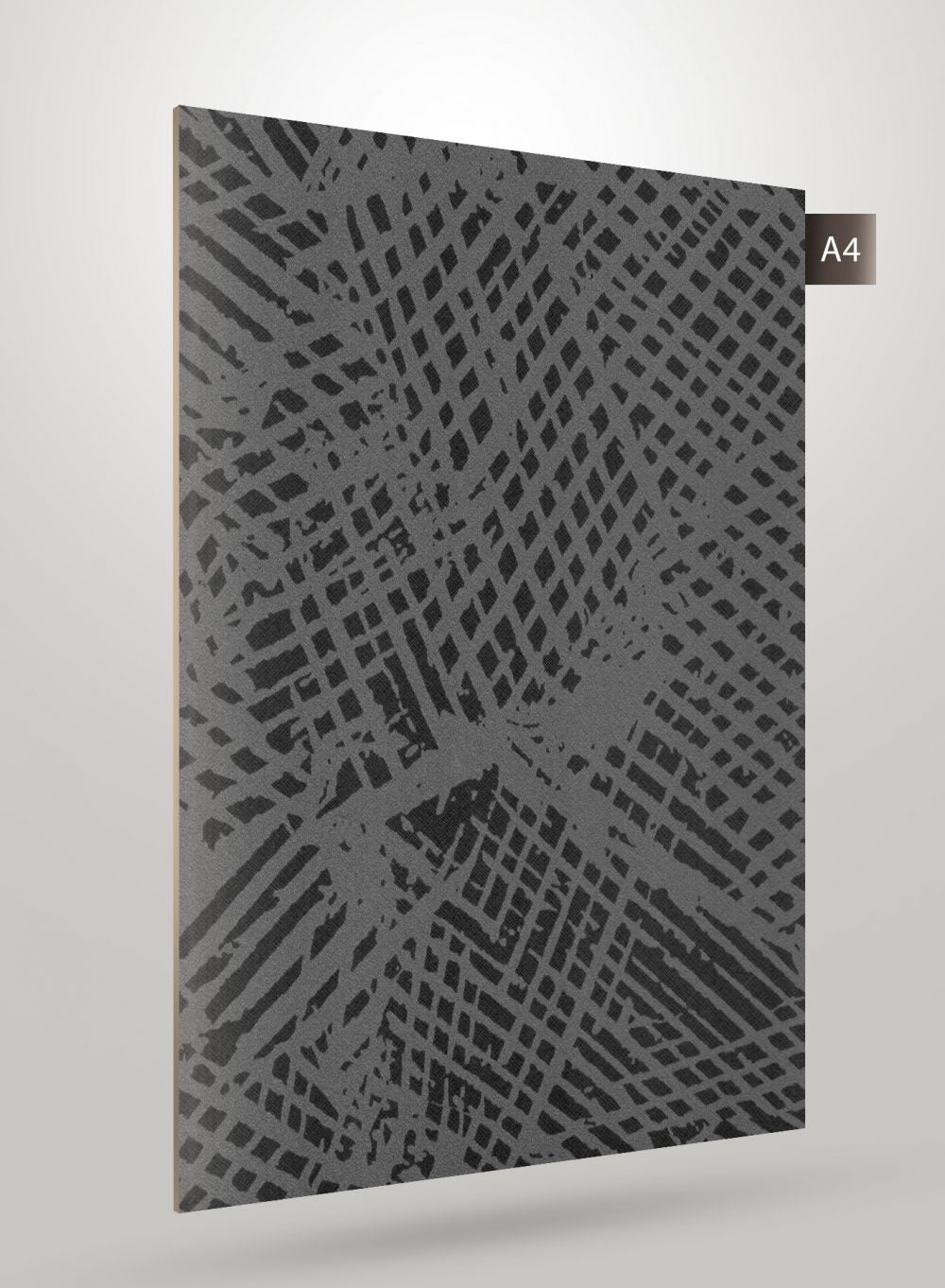 Grey patterned laminate with matte finish and abstract design, showcasing texture and visual detail of decorative laminate