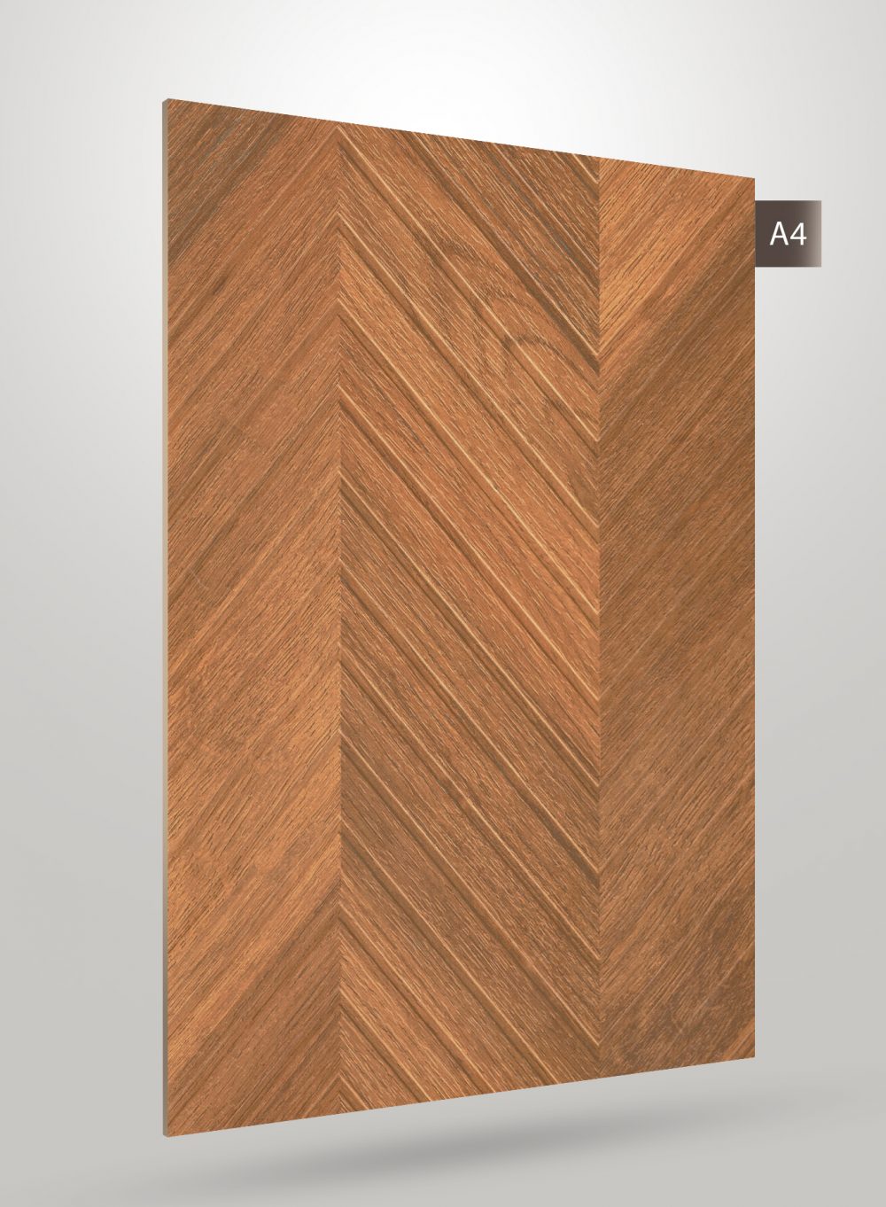 Brown wood grain decorative laminate with herringbone pattern and matte finish