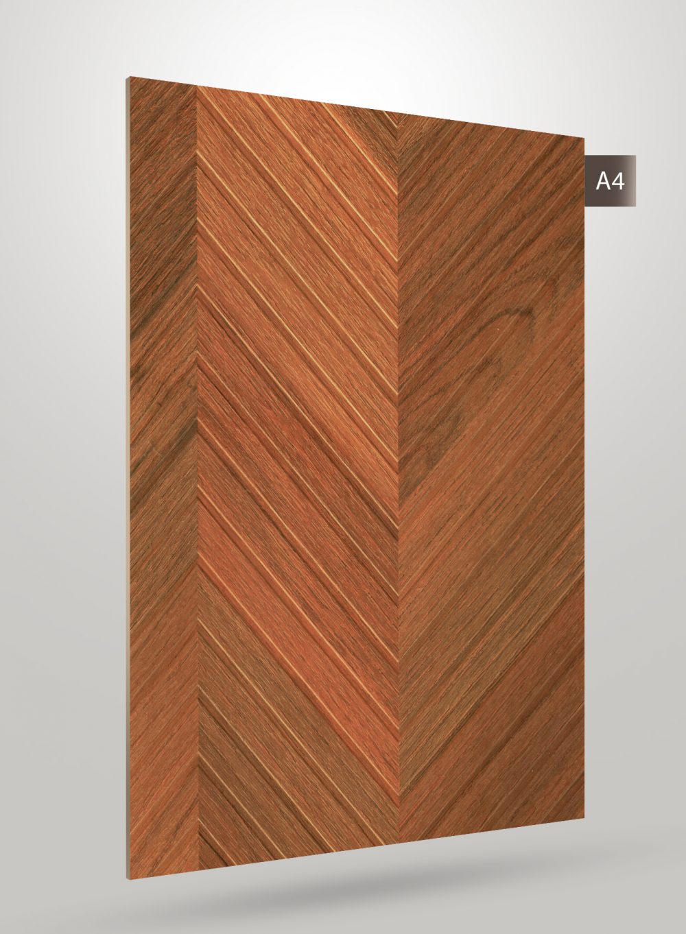 Brown wood grain decorative laminate with chevron pattern and matte finish