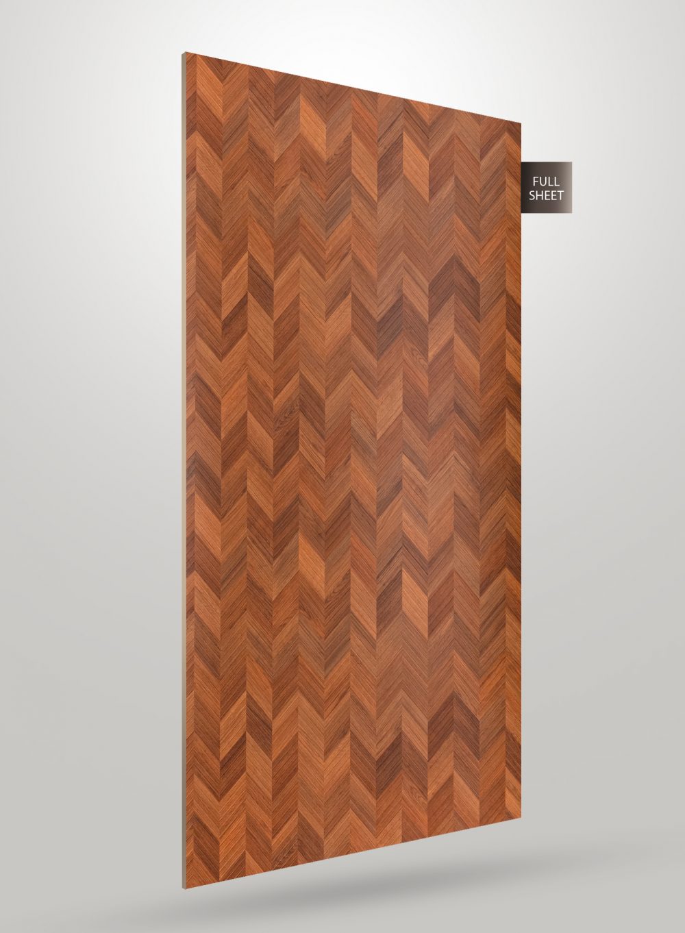Brown wood laminate with herringbone pattern and matte finish, showcasing textured surface and geometric design on full