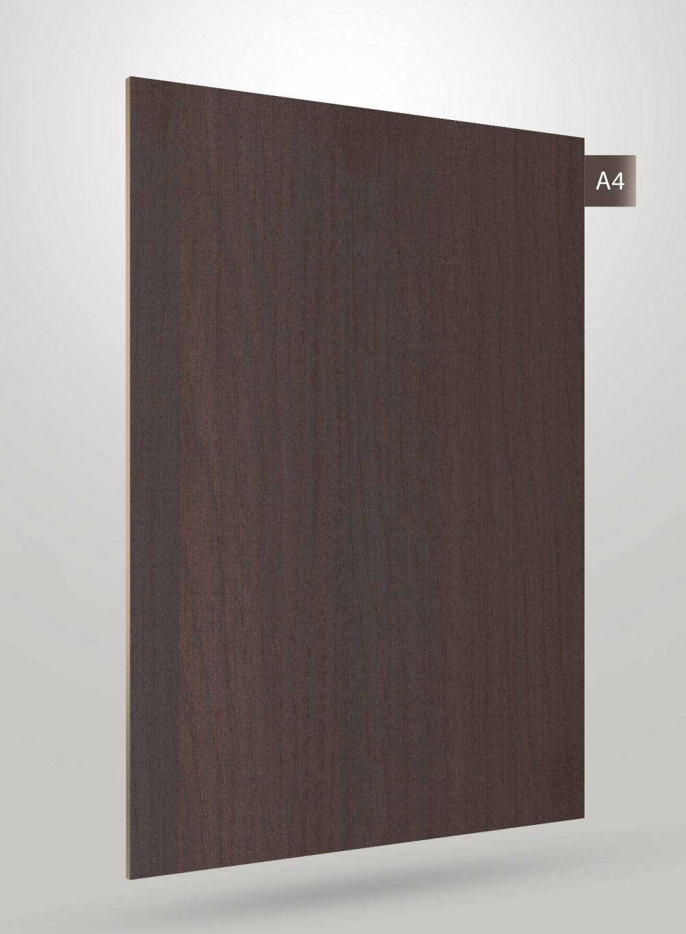 Dark brown wood grain decorative laminate with matte finish and visible wood texture
