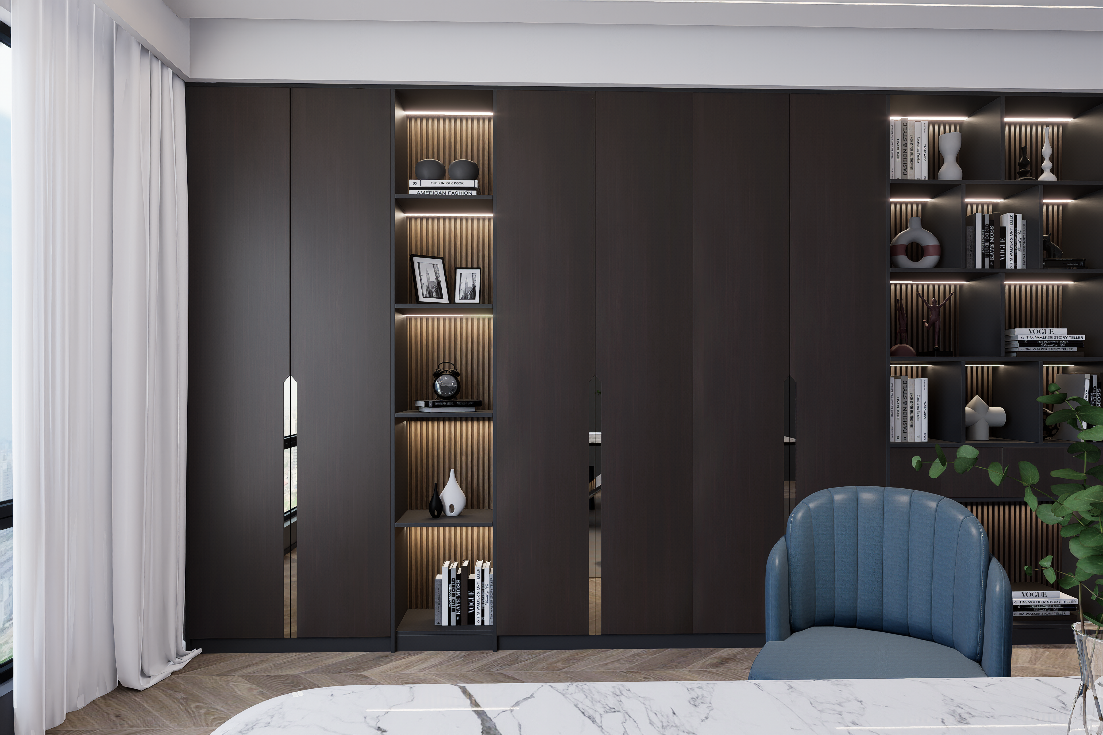 Brown wood laminate used on modern cabinet doors and shelves with matte finish and visible wood grain texture in interior
