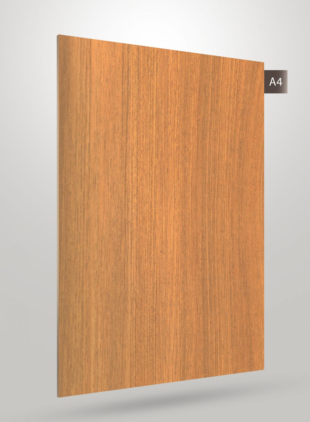 Brown wood grain decorative laminate with vertical texture and matte finish, labeled A4.