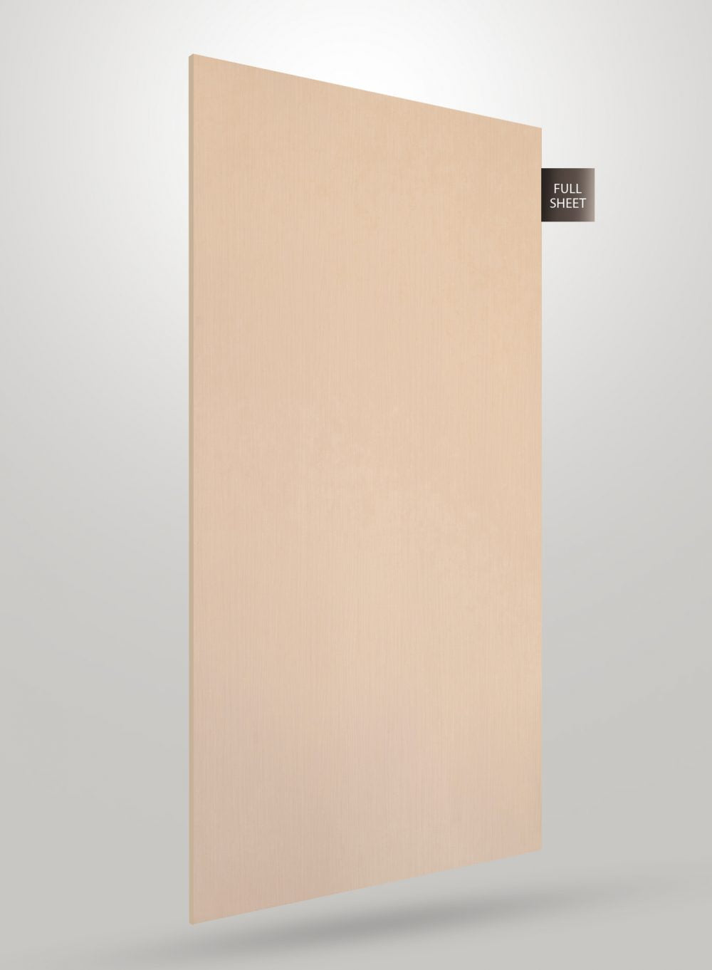 Beige wood grain decorative laminate sheet with matte finish and subtle texture visible on its surface and edge.