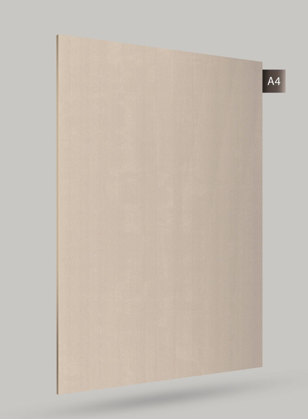 Beige matte laminate sheet with subtle texture and A4 label on corner, solid color decorative laminate sample.