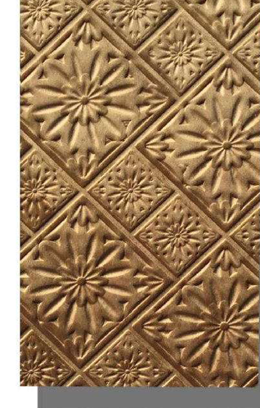 Meridian Velvet Verve Milan 19 in Amber Gold, ornate floral tin-tile relief