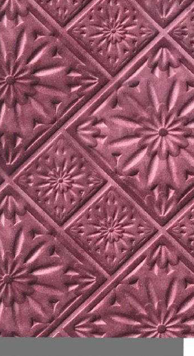 Meridian Velvet Verve Milan 32 in Deep Burgundy, ornate floral tin-tile relief