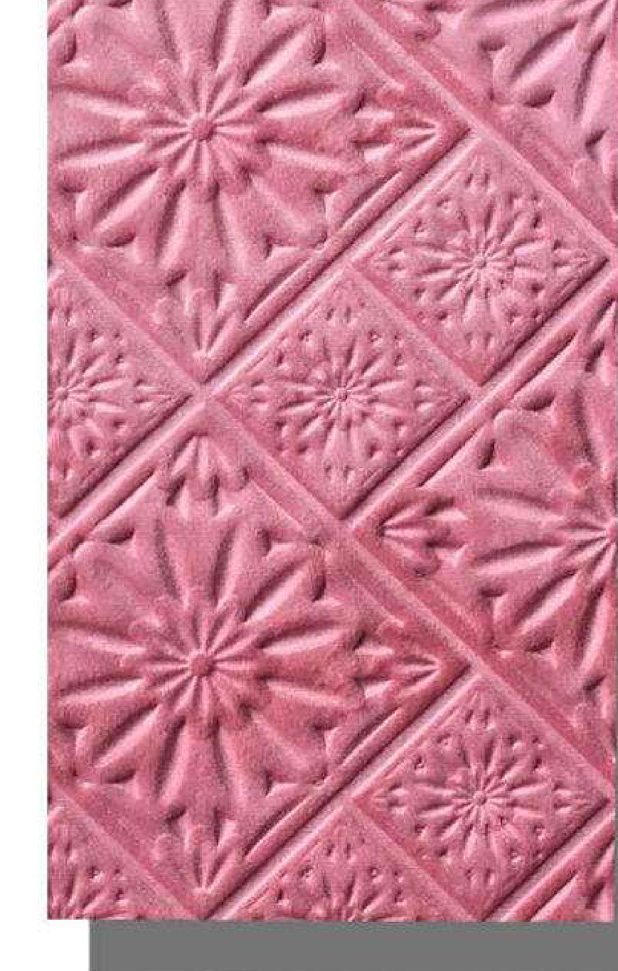 Meridian Velvet Verve Milan 33 in Rose Pink, ornate floral tin-tile relief