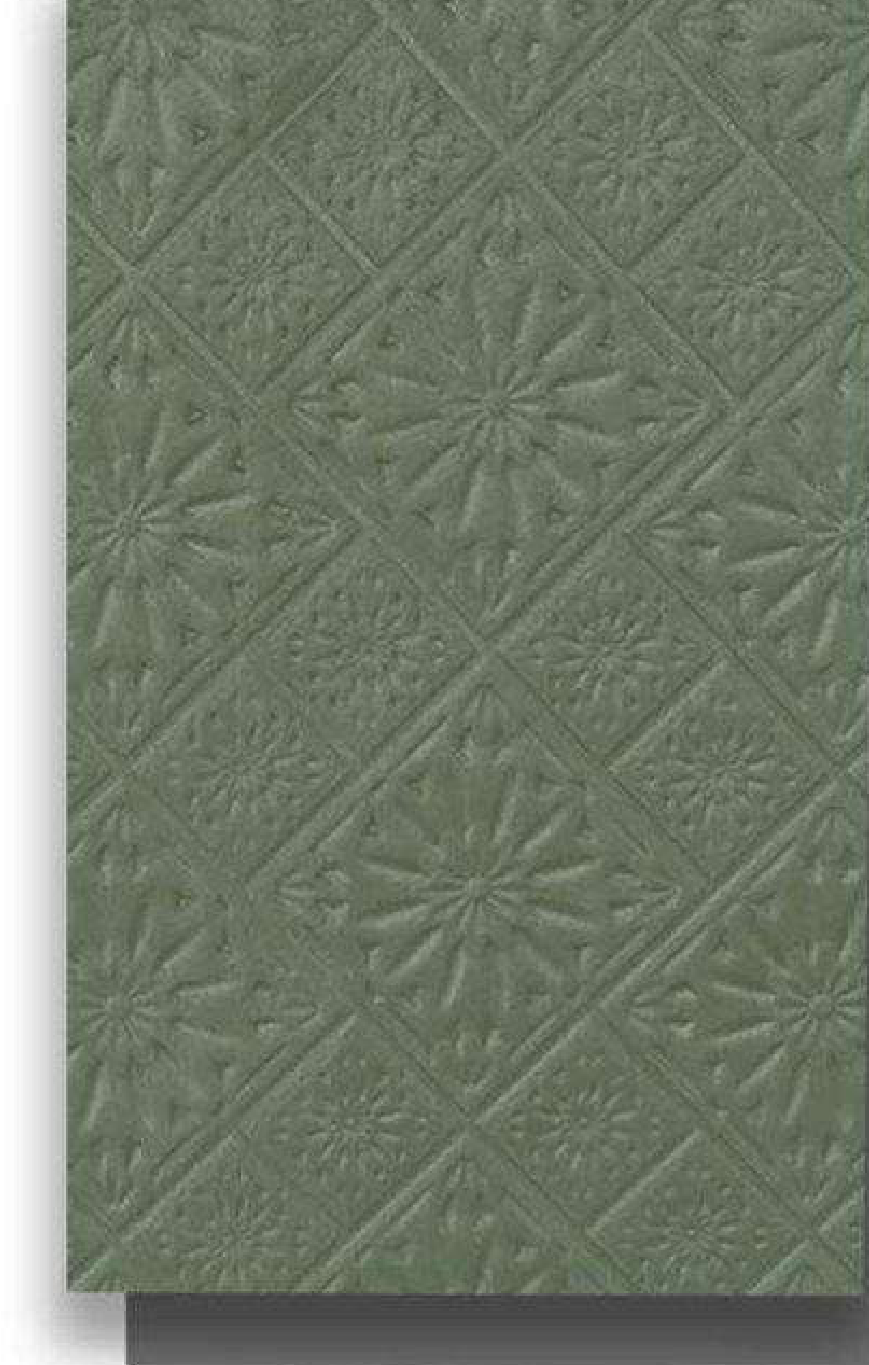 Meridian Velvet Verve Milan 7 in Olive, ornate floral tin-tile relief