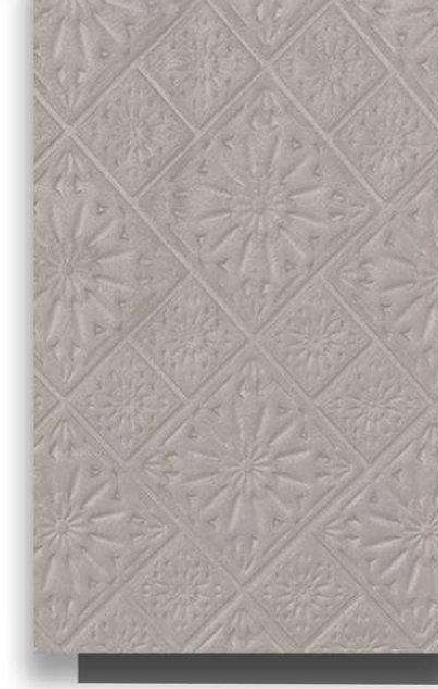 Meridian Velvet Verve Milan DM4 in Warm Grey, ornate floral tin-tile relief