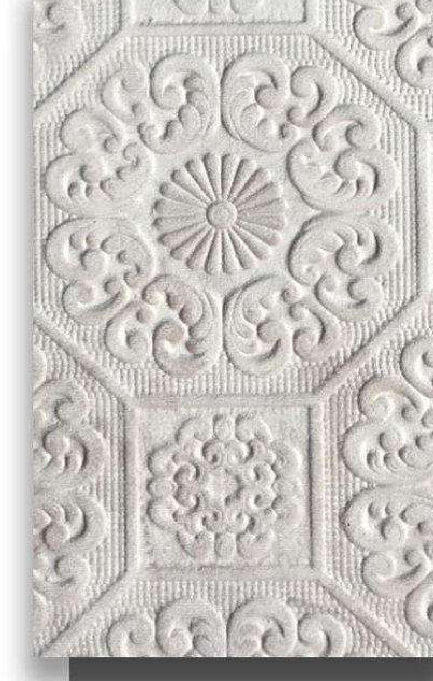 Meridian Velvet Verve Persian 30 in Pearl Grey, ornate Persian medallion relief