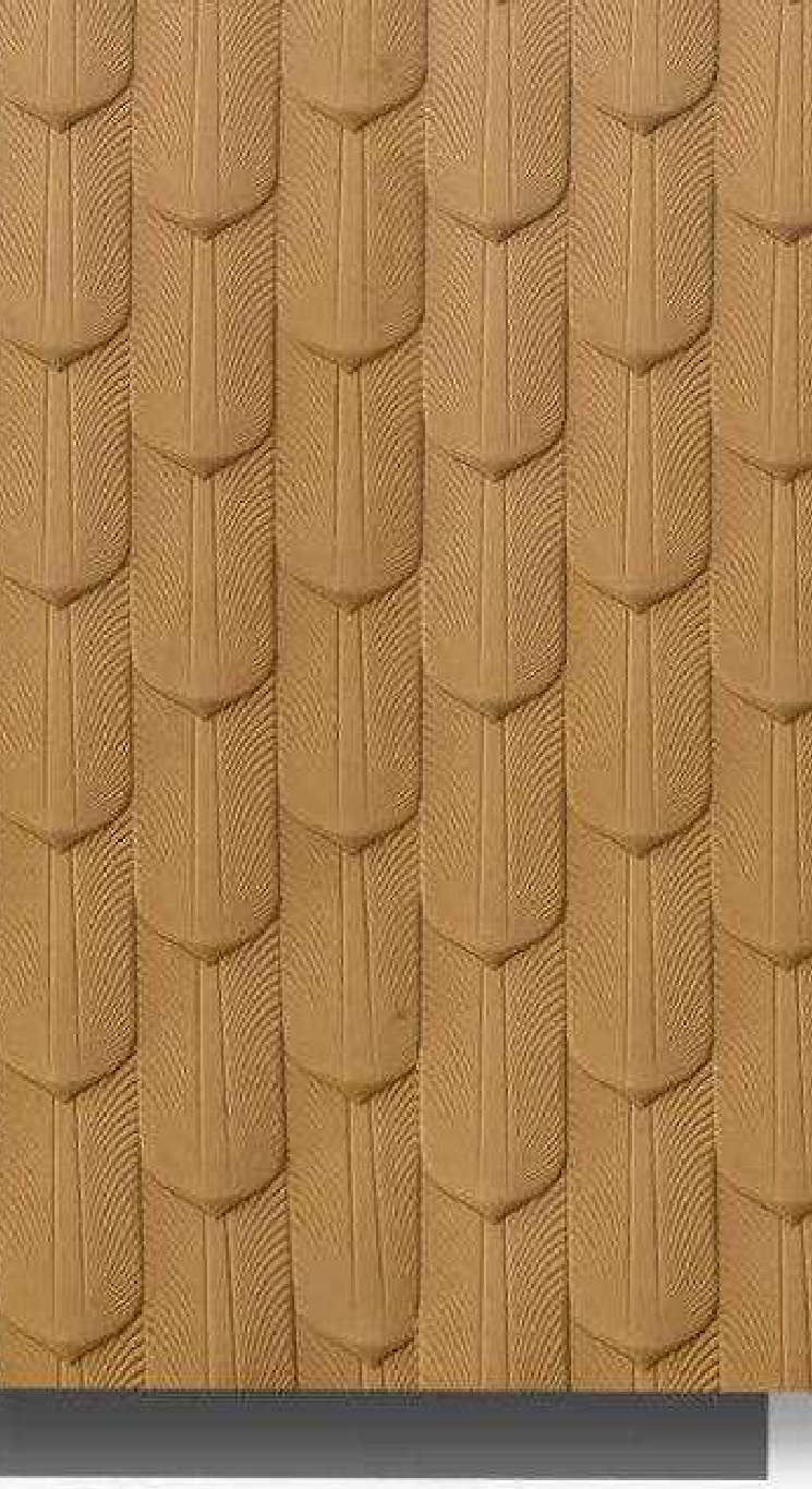 Meridian Velvet Verve Venice 19 in Amber Gold, scalloped fan-scale relief