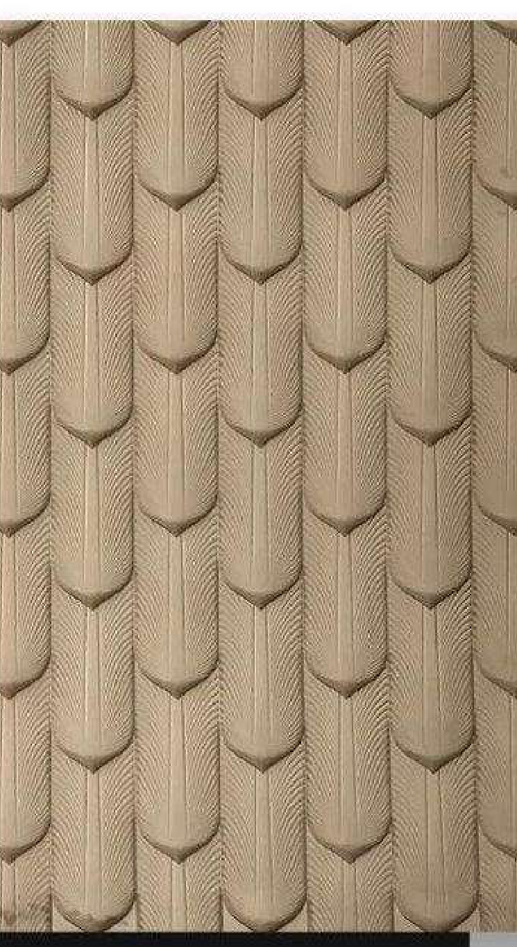 Meridian Velvet Verve Venice 29 in Sand Beige, scalloped fan-scale relief