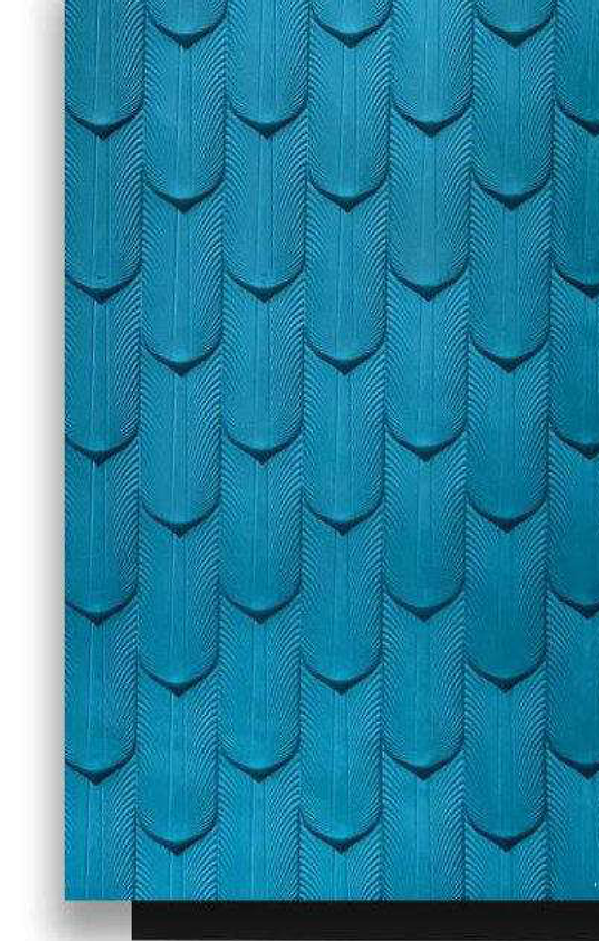 Meridian Velvet Verve Venice LUXE/34 in Peacock Blue, scalloped fan-scale relief