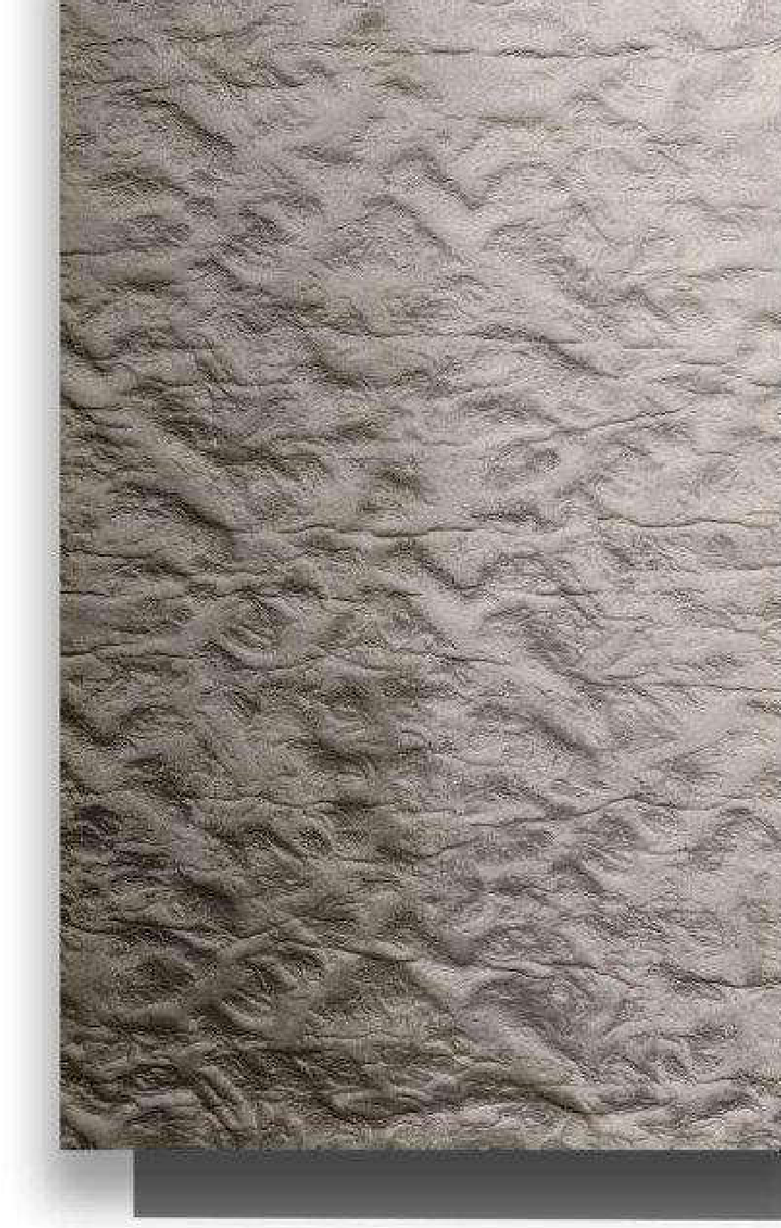 Meridian Velvet Verve Volcano G25 in Silver Mist, crumpled volcanic texture