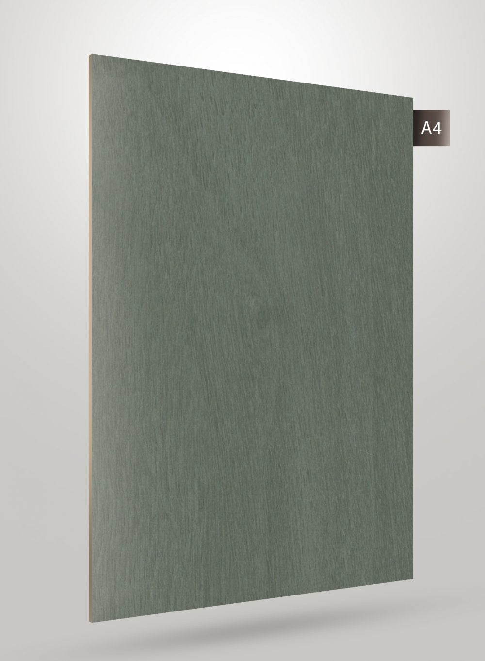 Green wood grain decorative laminate with matte finish and visible wood texture on a square sample.