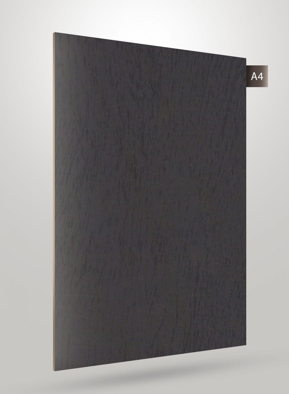 Grey wood grain decorative laminate with matte finish and visible wood texture on a square panel.