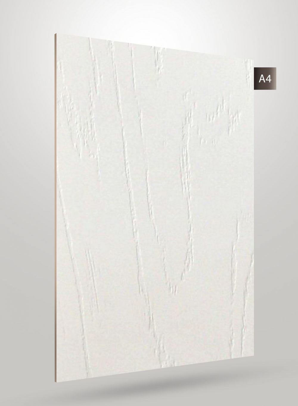 White wood grain decorative laminate with matte finish and textured surface showing vertical wood pattern and subtle