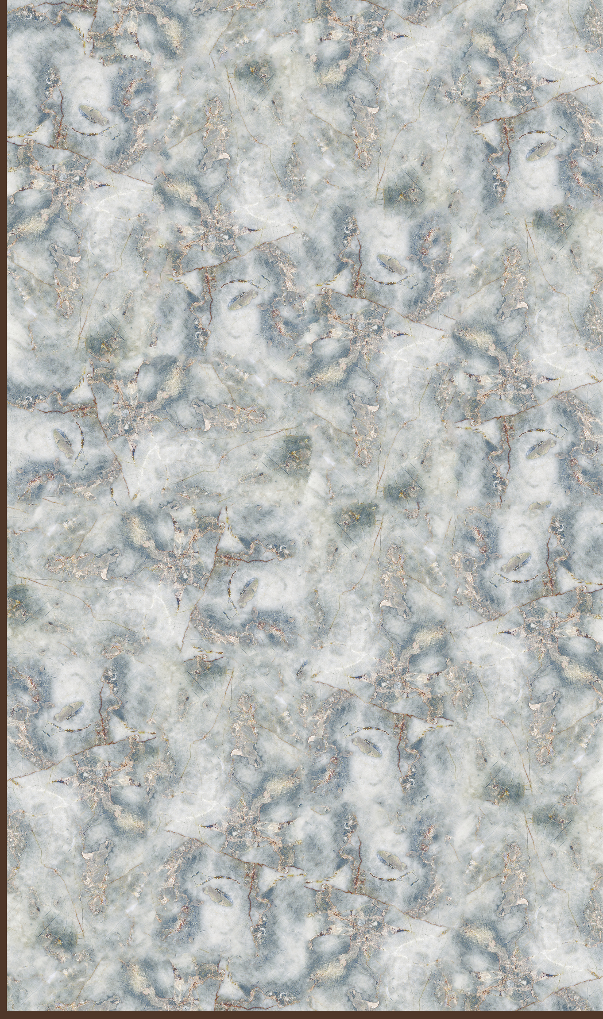 Way To Zero Sapphire Mist Marble digital laminate, a blue-grey mottled marble with soft cream and gold accents
