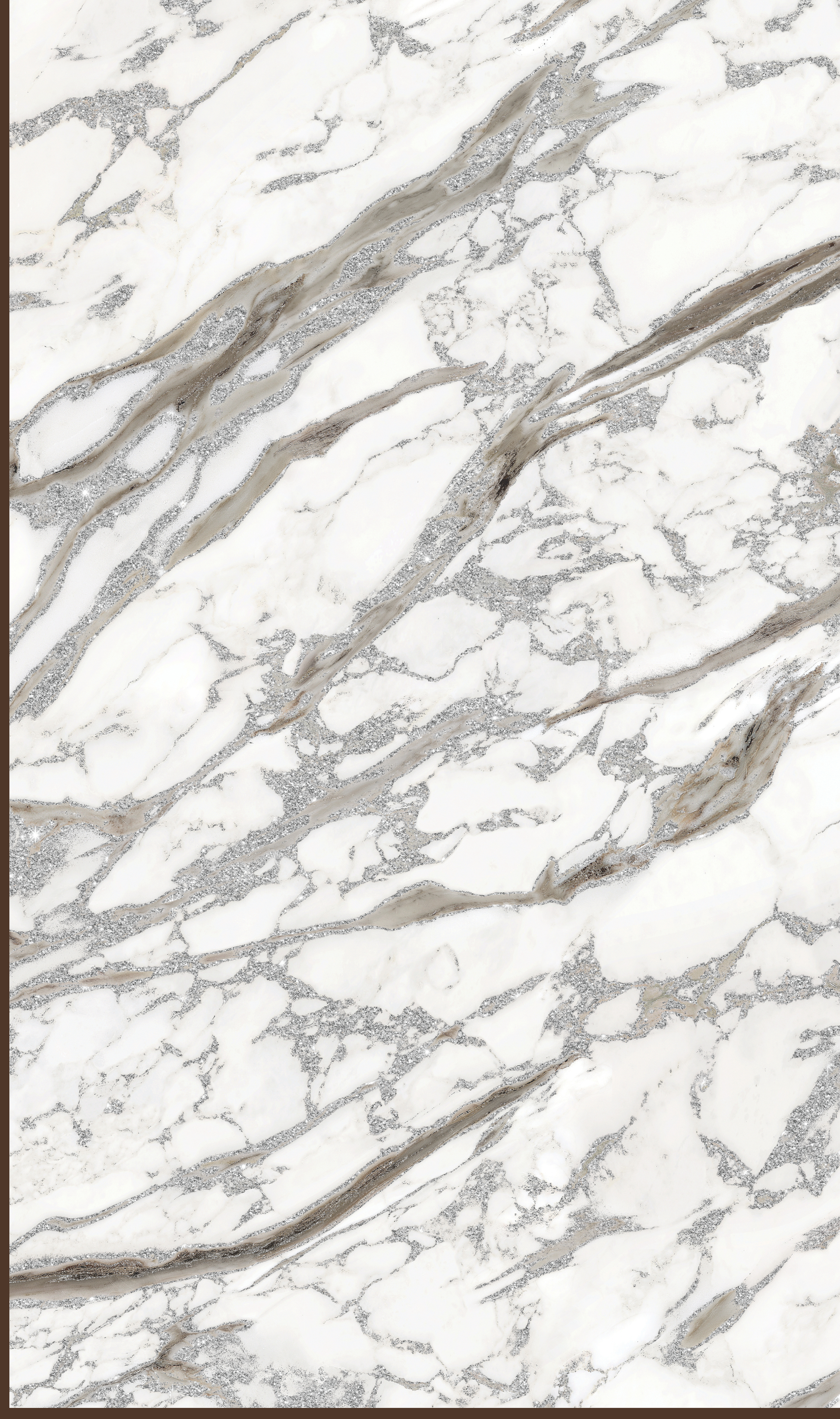 Way To Zero Silver Thread Marble digital laminate, a white marble with bold grey veins highlighted by a silver glitter effect