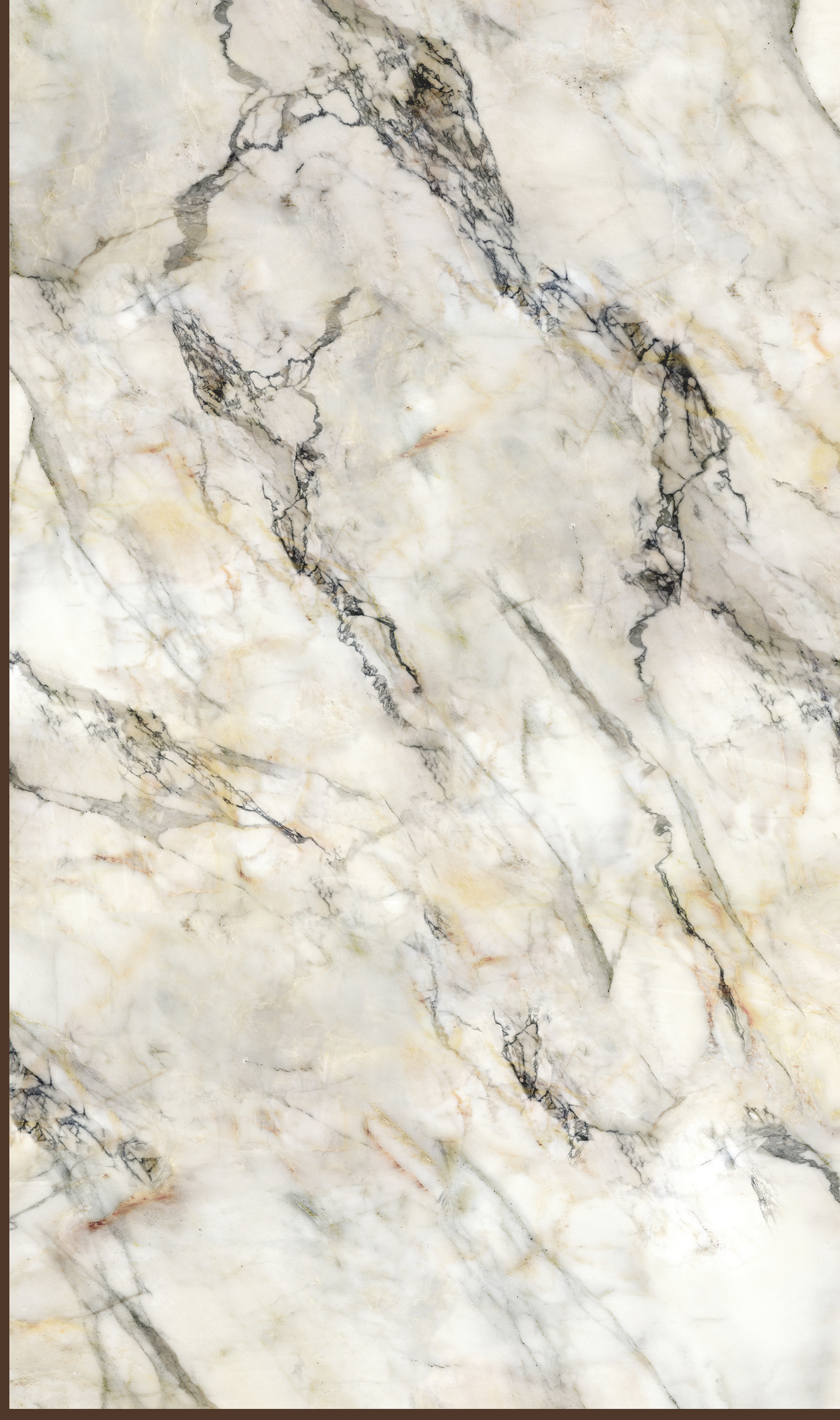 Way To Zero Alpine White Marble digital laminate, a white-cream marble with bold grey-black veining and gold flecks