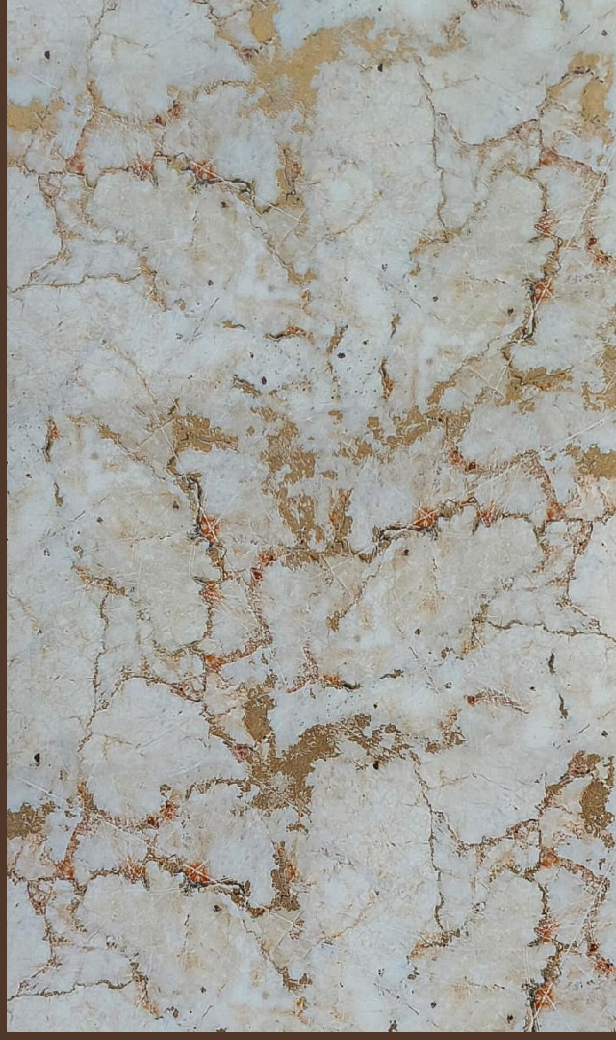Way To Zero Rustic Gold Marble digital laminate, a white-cream marble with warm gold-orange veining and fine speckling, in a structured matte finish