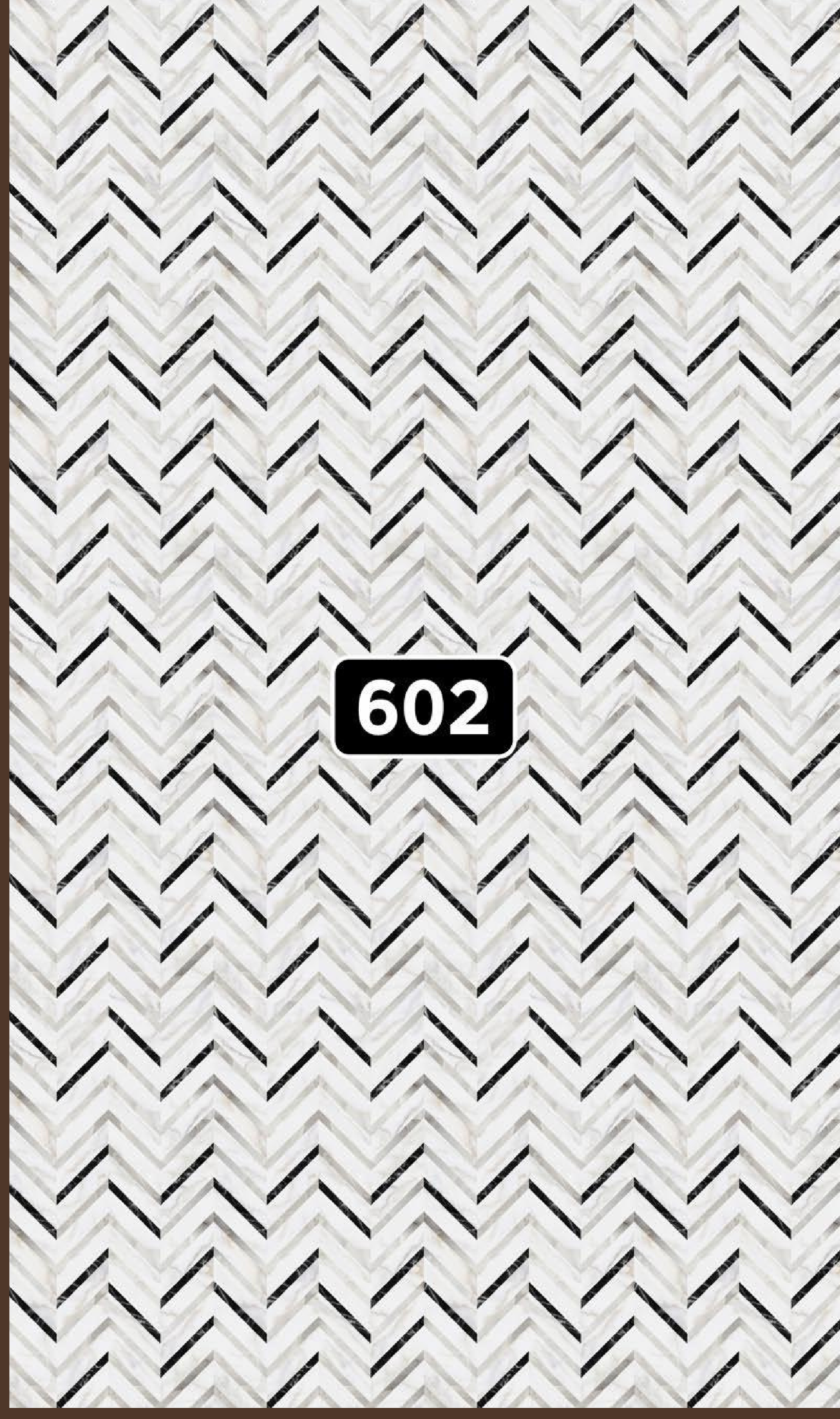 Way To Zero Herringbone Frost Mosaic digital laminate, a herringbone chevron mosaic in white-grey marble with black accent strips